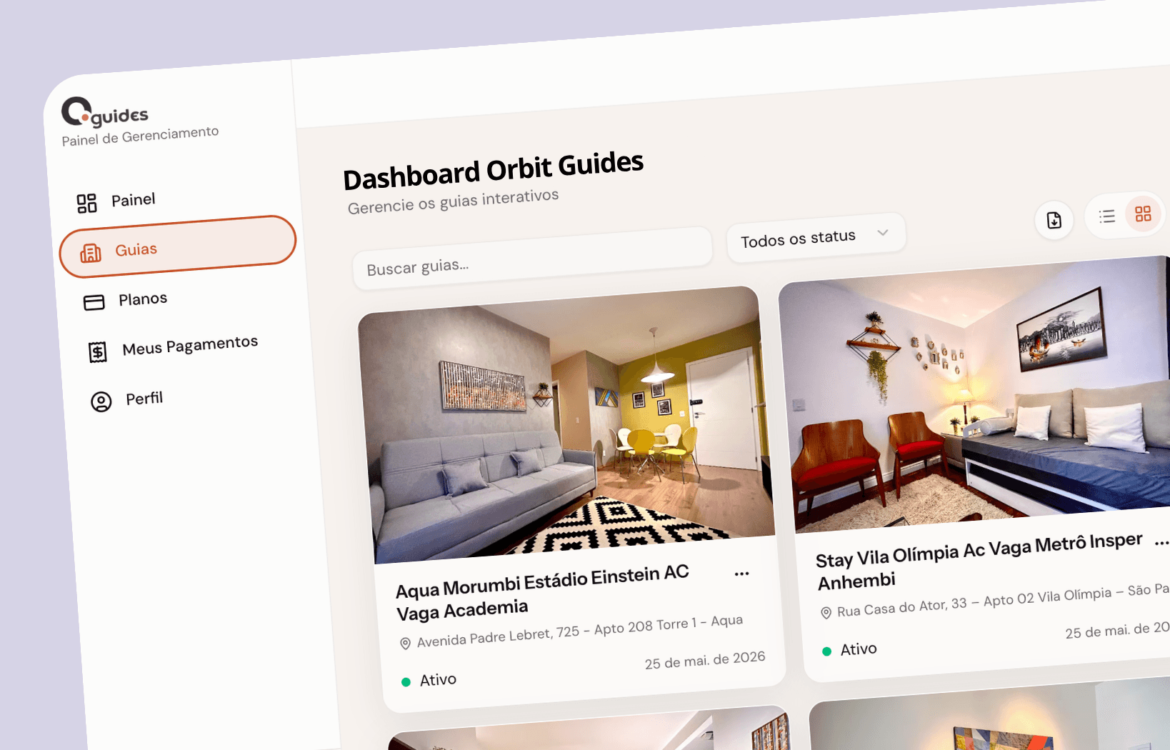 Dashboard do Orbit Guides